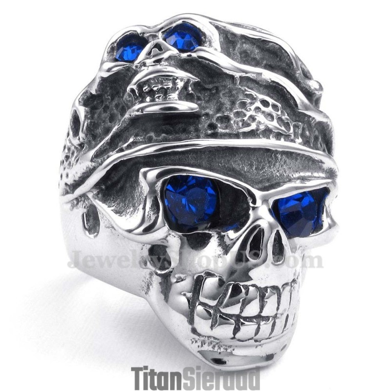 Titanium Schedelring Met Blauwe Zirkoon