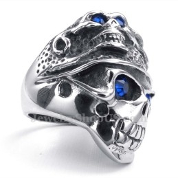 Titanium Schedelring Met Blauwe Zirkoon