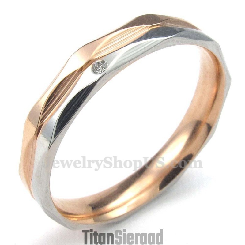 Roségouden Titanium Koppelring Met Witte Zirkoon