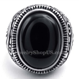 Titanium Ring Met Zwarte Siersteen