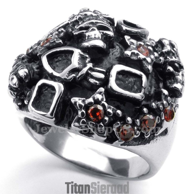 Titanium Schedelring Met Rode Zirkoon