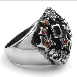Titanium Schedelring Met Rode Zirkoon