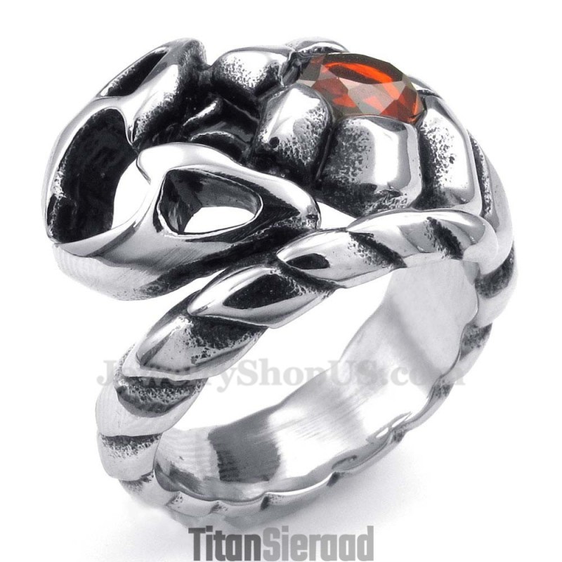 Titanium Schorpioen Ring Met Rode Zirkoon
