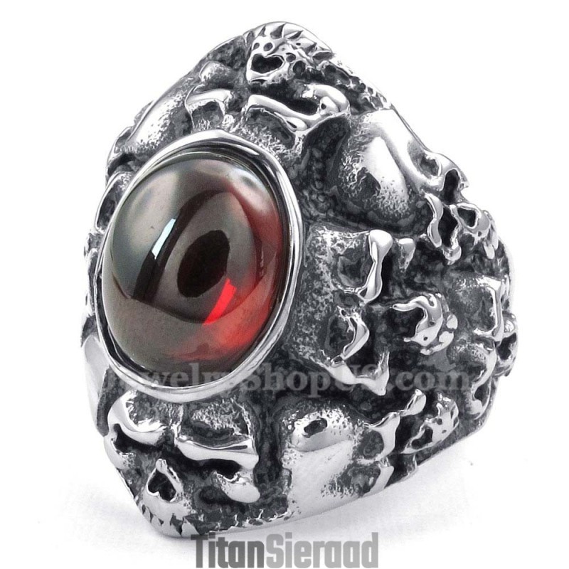 Titanium Schedelring Met Rode Zirkoon