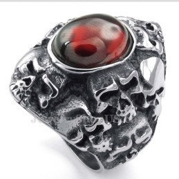 Titanium Schedelring Met Rode Zirkoon