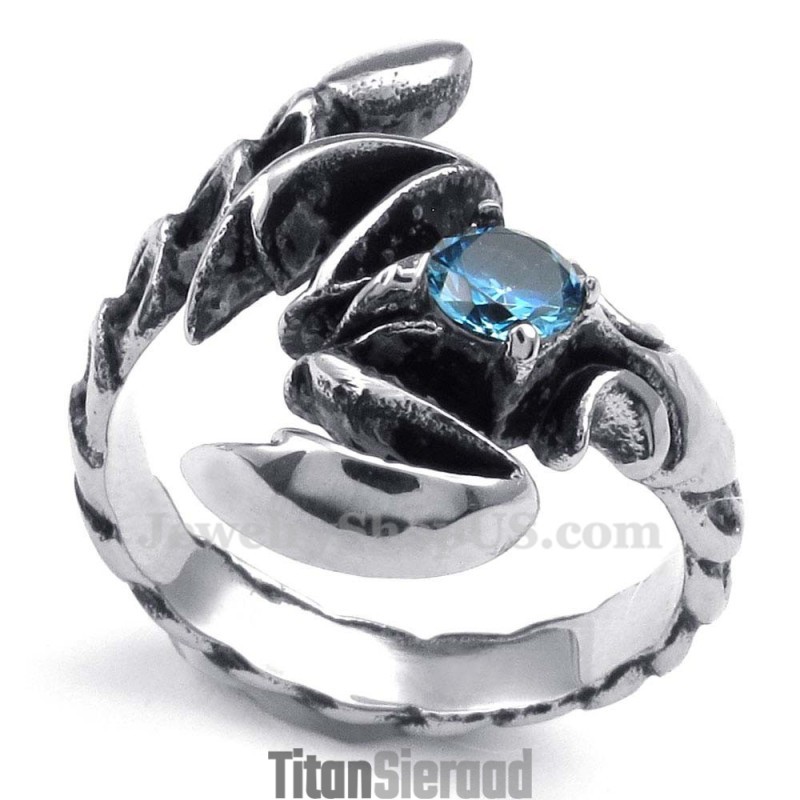 Titanium Schorpioen Ring Met Blauwe Zirkoon