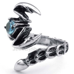 Titanium Schorpioen Ring Met Blauwe Zirkoon