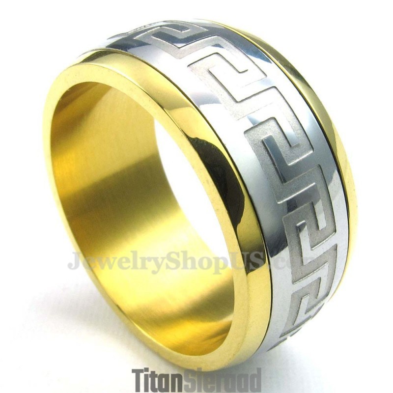 Gouden Zilveren Titanium Ring Met Great Wall-Patroon Gouden Zilveren Titanium Ring Met Great Wall-Patroon
