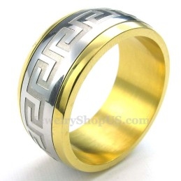 Gouden Zilveren Titanium Ring Met Great Wall-Patroon