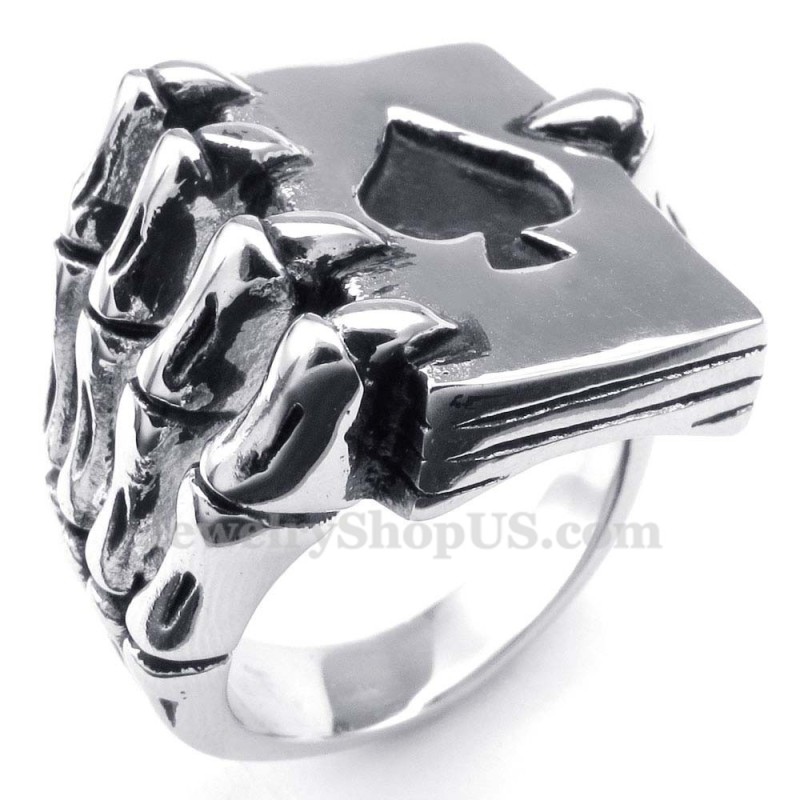 Titanium Skelet Spookhand Spades Poker Vingerring Titanium Skelet Spookhand Spades Poker Vingerring
