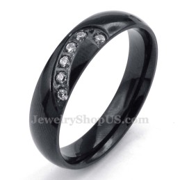 Zwarte Titanium Hartring Met Witte Zirkoon