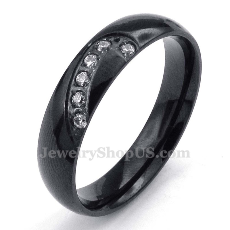Zwarte Titanium Hartring Met Witte Zirkoon