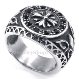Titanium Ring Met Zwarte Strass