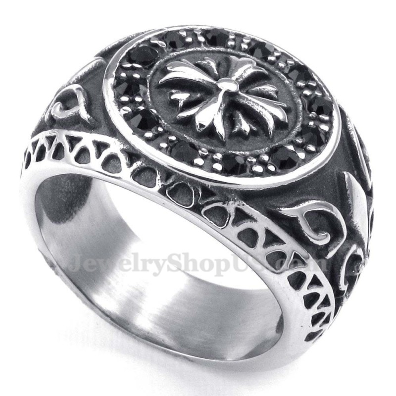 Titanium Ring Met Zwarte Strass