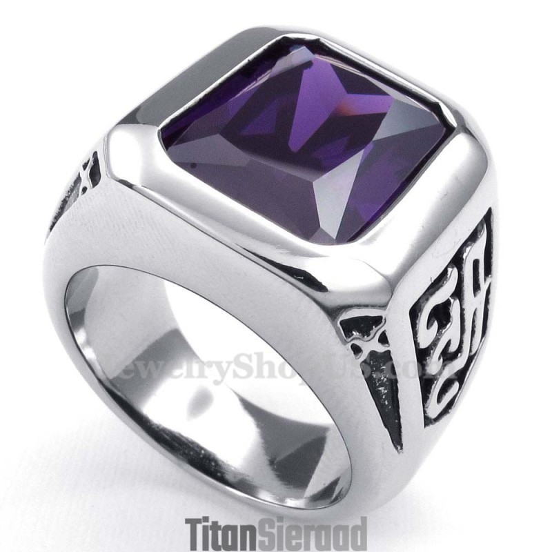 Titanium Ring Met Paarse Zirkoon Titanium Ring Met Paarse Zirkoon