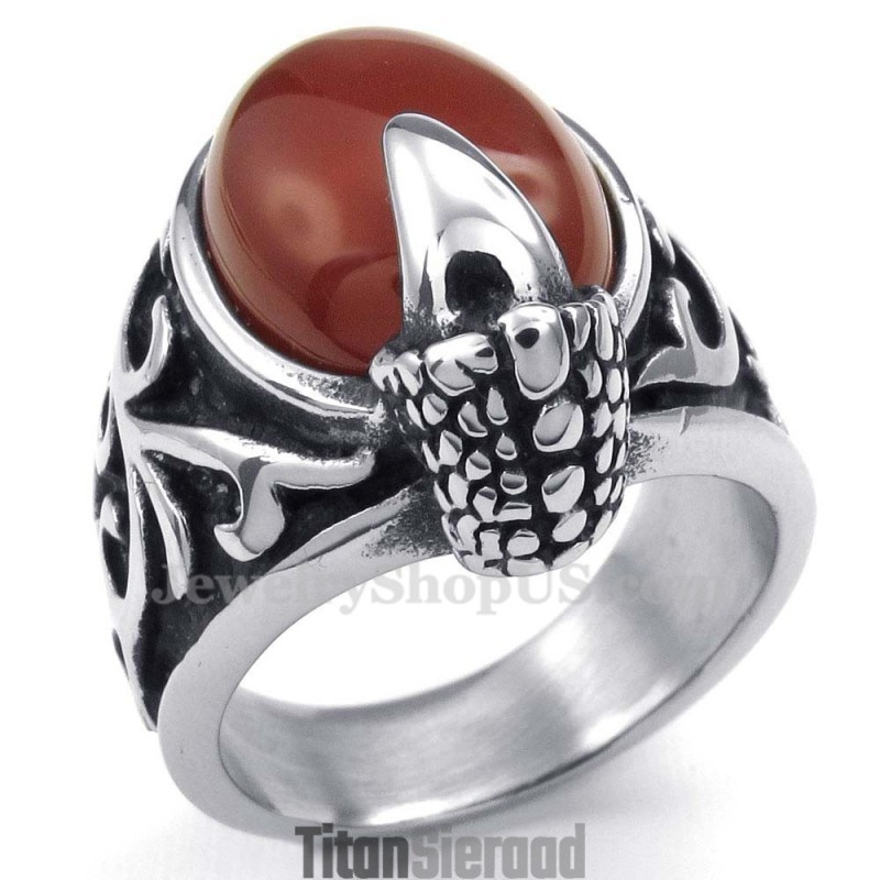 Titanium Rode Agaat Ingelegde Ring Titanium Rode Agaat Ingelegde Ring
