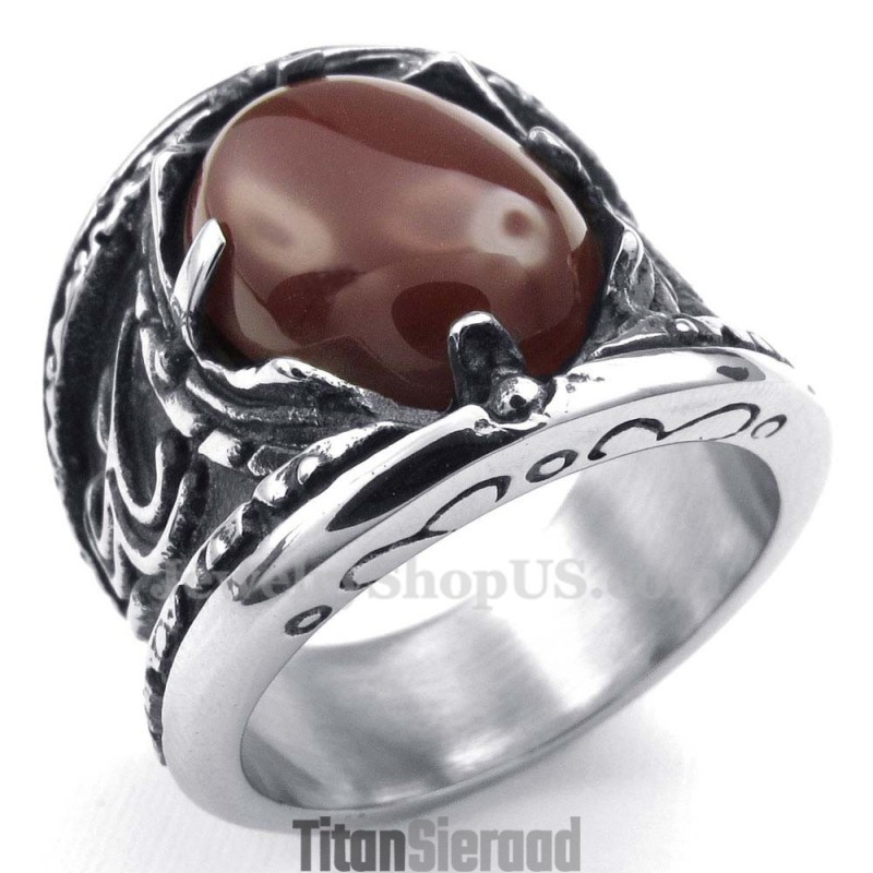 Titanium Rode Agaat Ingelegde Ring