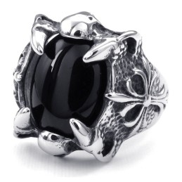 Titanium Zwarte Agaat Ingelegde Ring