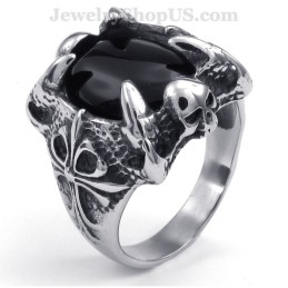 Titanium Zwarte Agaat Ingelegde Ring