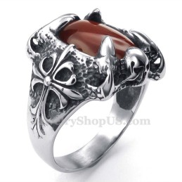 Titanium Rode Agaat Ingelegde Ring