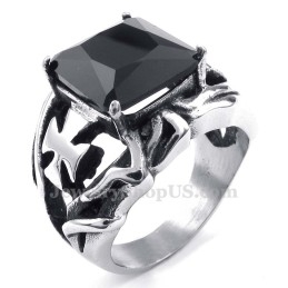 Titanium Ring Met Zwarte Siersteen