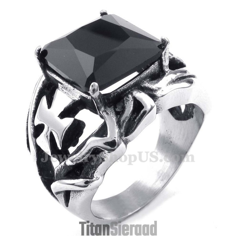 Titanium Ring Met Zwarte Siersteen