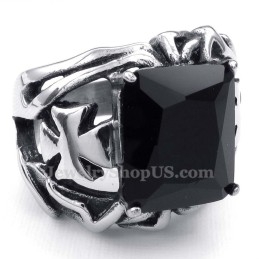 Titanium Ring Met Zwarte Siersteen