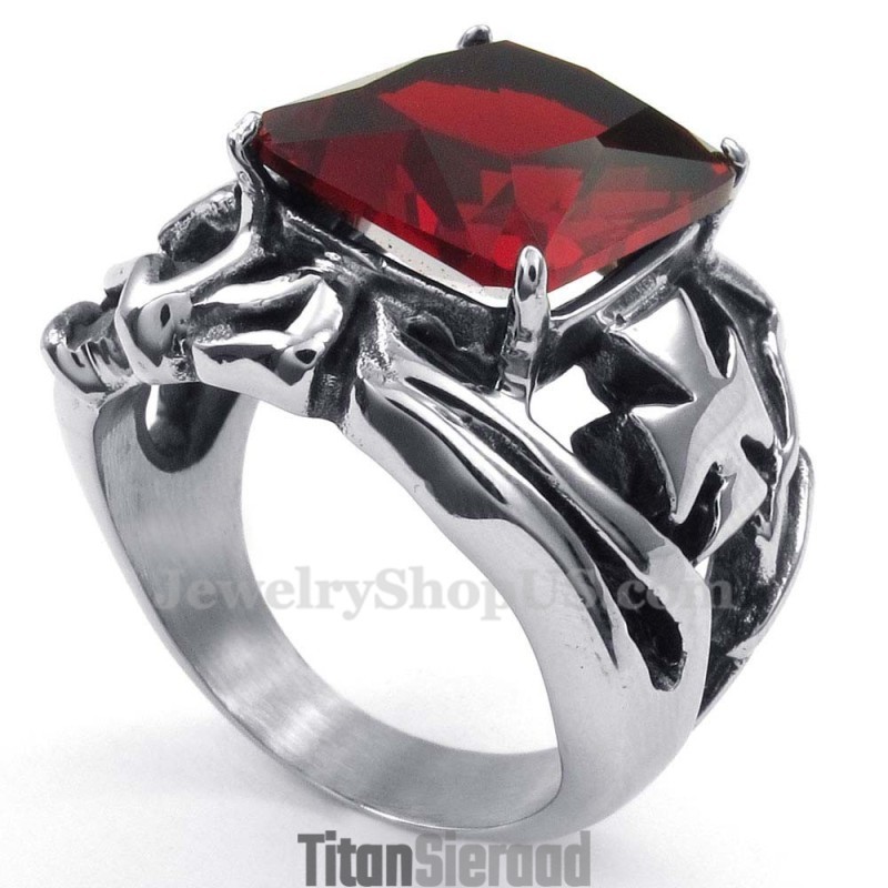 Titanium Ring Met Rode Siersteen Titanium Ring Met Rode Siersteen