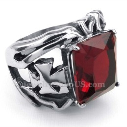 Titanium Ring Met Rode Siersteen