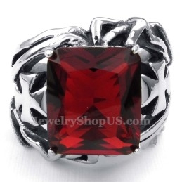 Titanium Ring Met Rode Siersteen