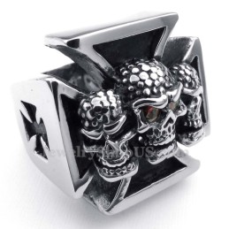 Titanium Kruis Schedelring Met Rode Zirkonia Ogen