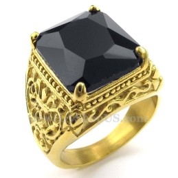 Gouden Titanium Ring Met Zwarte Zirkoon