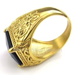 Gouden Titanium Ring Met Zwarte Zirkoon