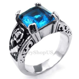 Titanium Ring Met Blauwe Zirkoon