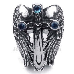 Titanium Kruisvleugelring Met Blauwe Zirkoon