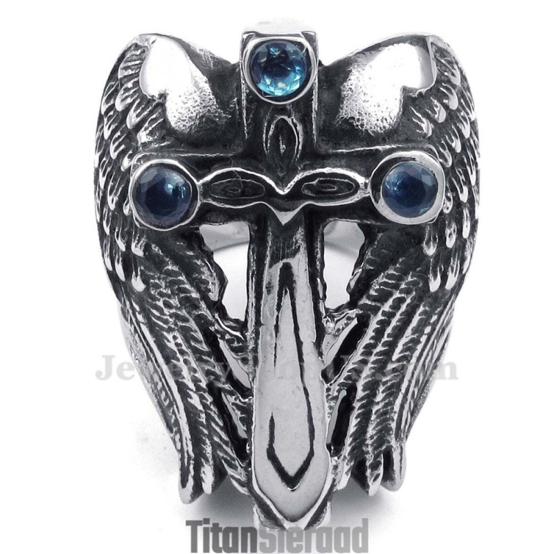 Titanium Kruisvleugelring Met Blauwe Zirkoon Titanium Kruisvleugelring Met Blauwe Zirkoon