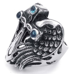 Titanium Kruisvleugelring Met Blauwe Zirkoon