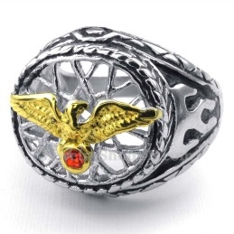 Titanium Gouden Arendsring Met Rode Zirkoon