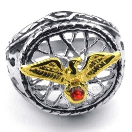 Titanium Gouden Arendsring Met Rode Zirkoon