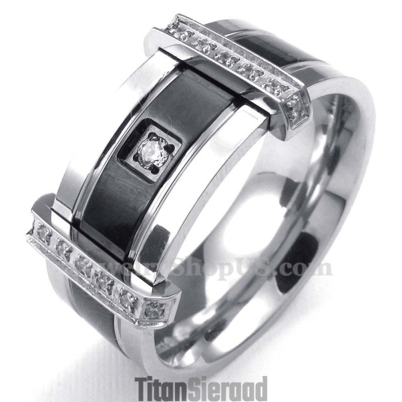 Heren Titanium Ring Met Witte Strass Heren Titanium Ring Met Witte Strass