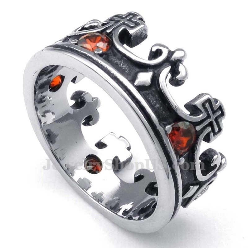 Titanium Imperial Crown Ring Met Rode Zirkoon