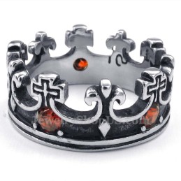 Titanium Imperial Crown Ring Met Rode Zirkoon