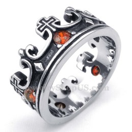 Titanium Imperial Crown Ring Met Rode Zirkoon