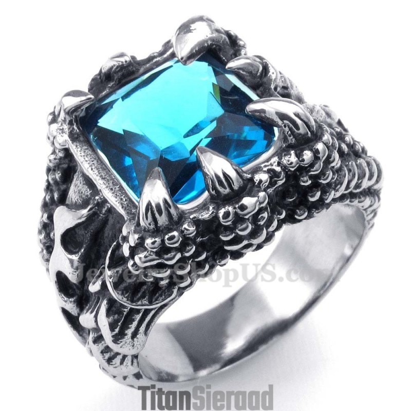Titanium Ring Met Blauwe Zirkoon