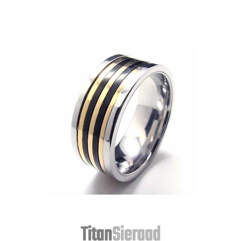 9 Mm Titanium En Gouden Ingelegde Ring 9 Mm Titanium En Gouden Ingelegde Ring