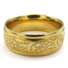 Gouden Titanium Ronde Bloemenpatroon Ring