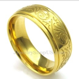 Gouden Titanium Ronde Bloemenpatroon Ring