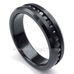Zwarte Titanium Ring Met Strass