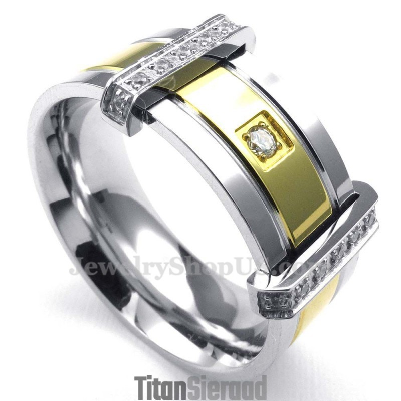 Mode Gouden Zilveren Titanium Ring Met Strass