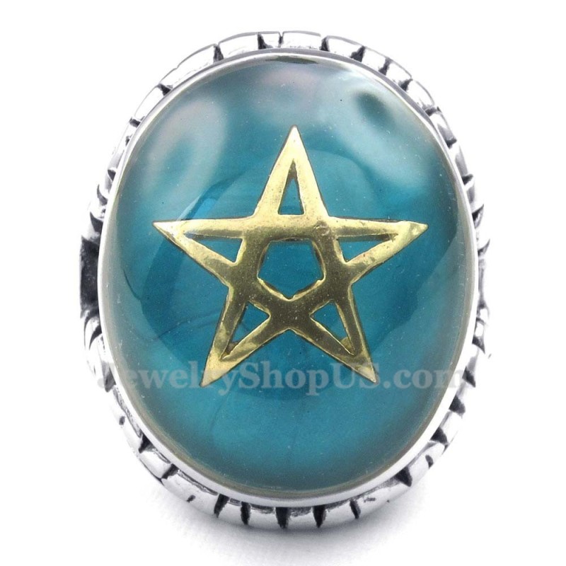 Gouden Vijfpuntige Ster Titanium Blauwe Ring Gouden Vijfpuntige Ster Titanium Blauwe Ring